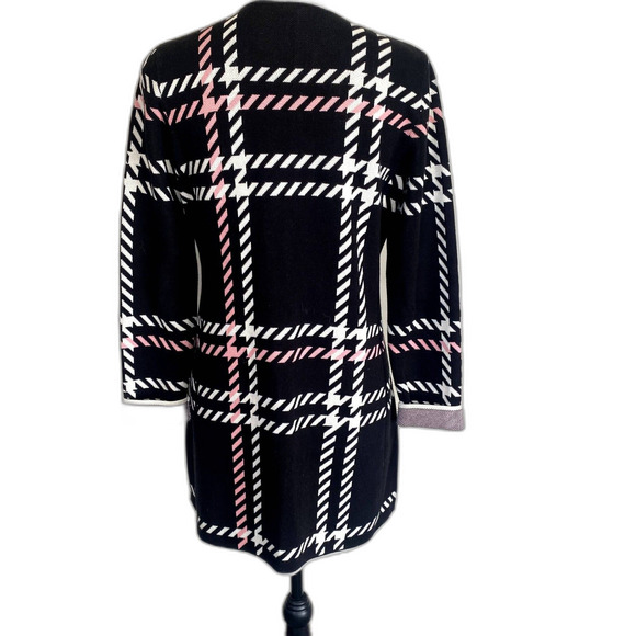 Talbots Black Houndstooth Plaid Coatigan Button Sweater Classic Size SP - Picture 4 of 6